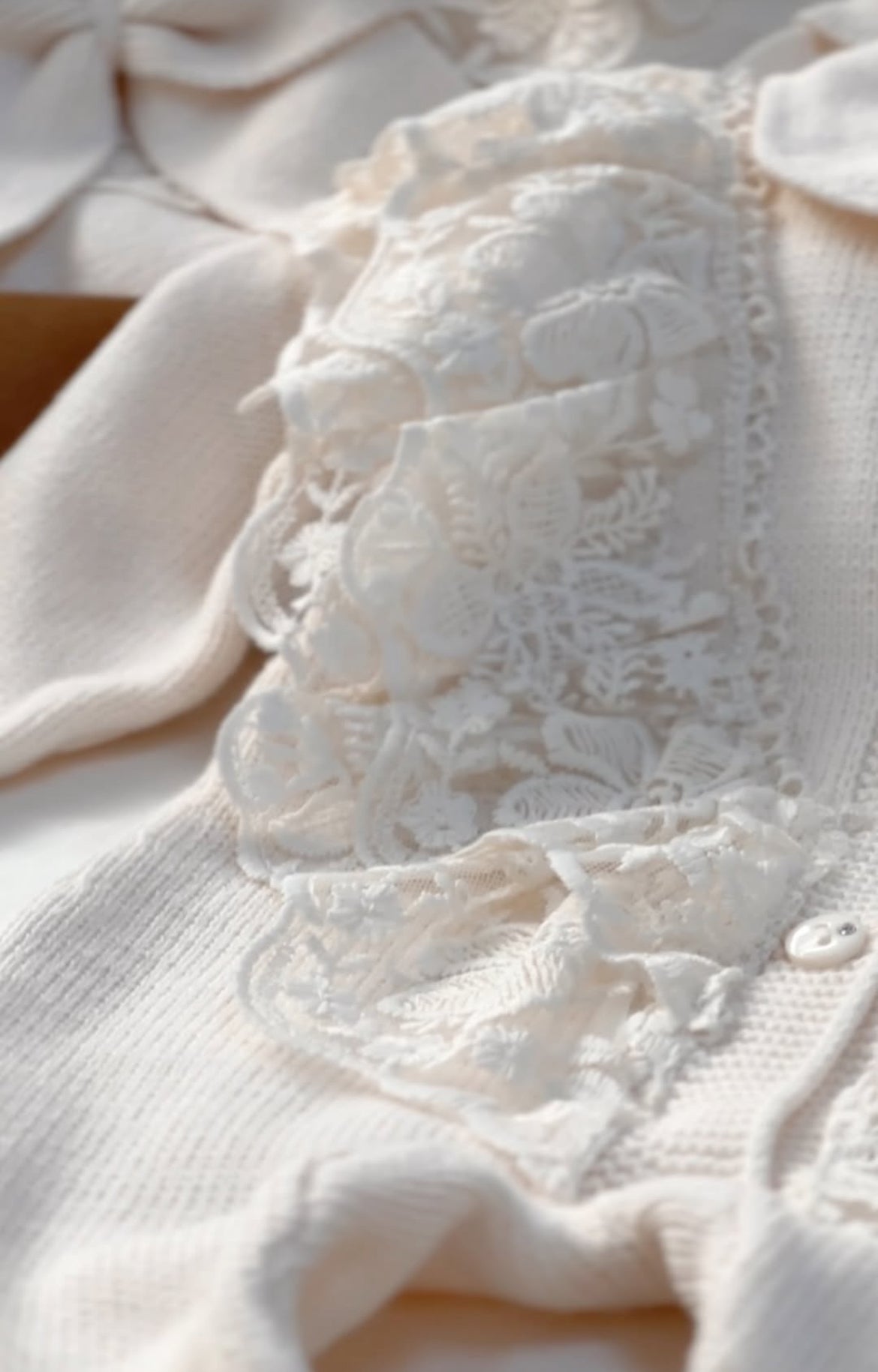 Baby Newborn 5 Teilig Strickset - Deluxe - Spitzendetail - Blume - Creme ⭐️Sehr beliebt⭐️