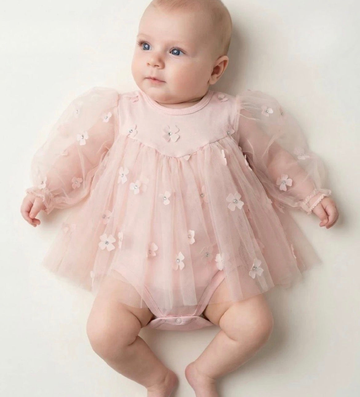 ***Lieferung in 3-4 Wochen*** Baby Tüllkleid mit integriertem Body - Puderrosa / 3-6 Mon.