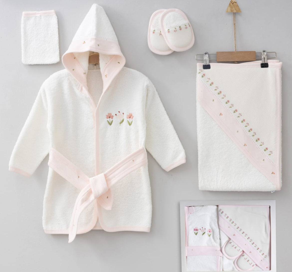Badeset Baby Teddy - 4 Teilig - Ecru/Candy Blumen ***Lieferung in 2-3 Wochen***