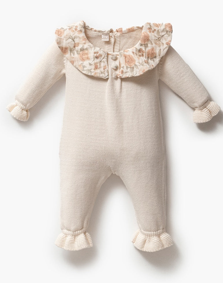 MINI Baby Newborn 4 Teilig Strickset - Vintage - Musselindetail - Creme