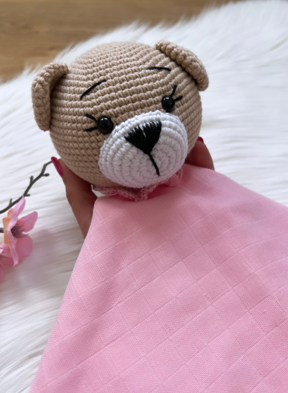 Baby Schnuffeltuch Bär Rosa