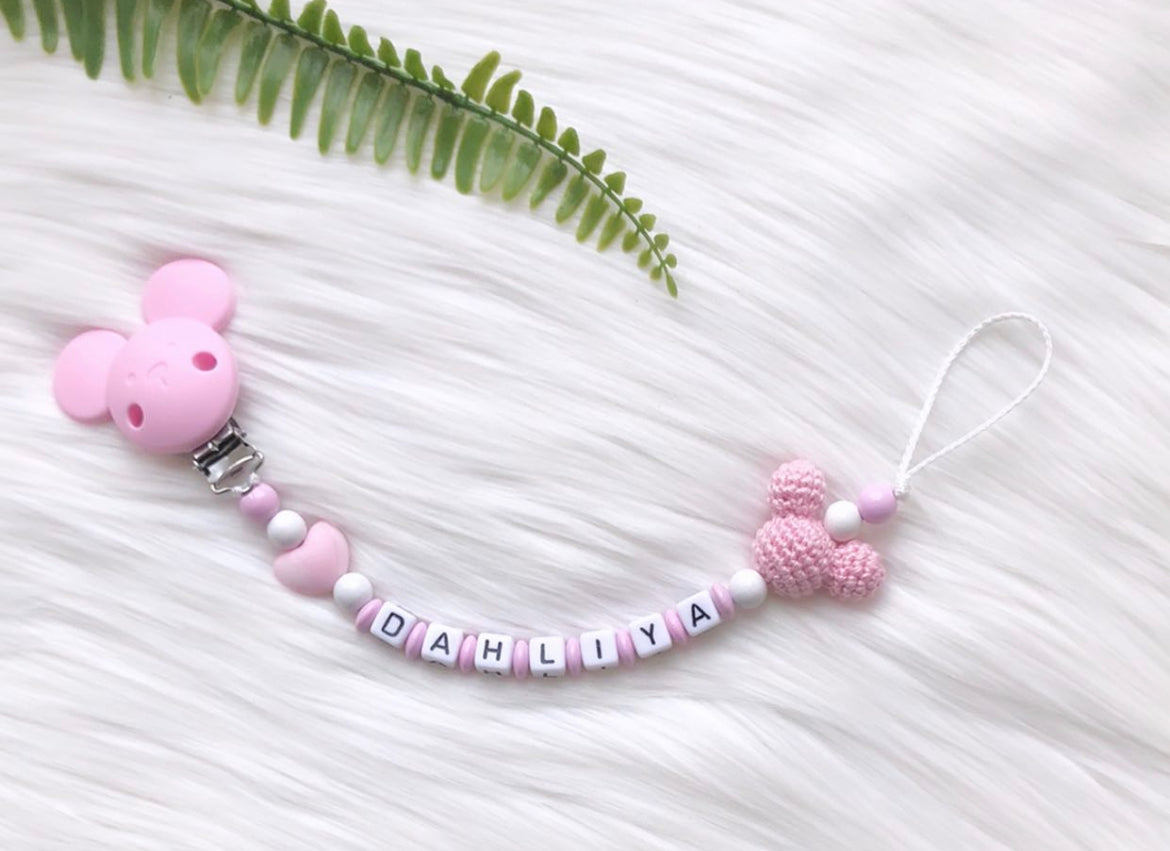 Schnullerkette Maus Rosa