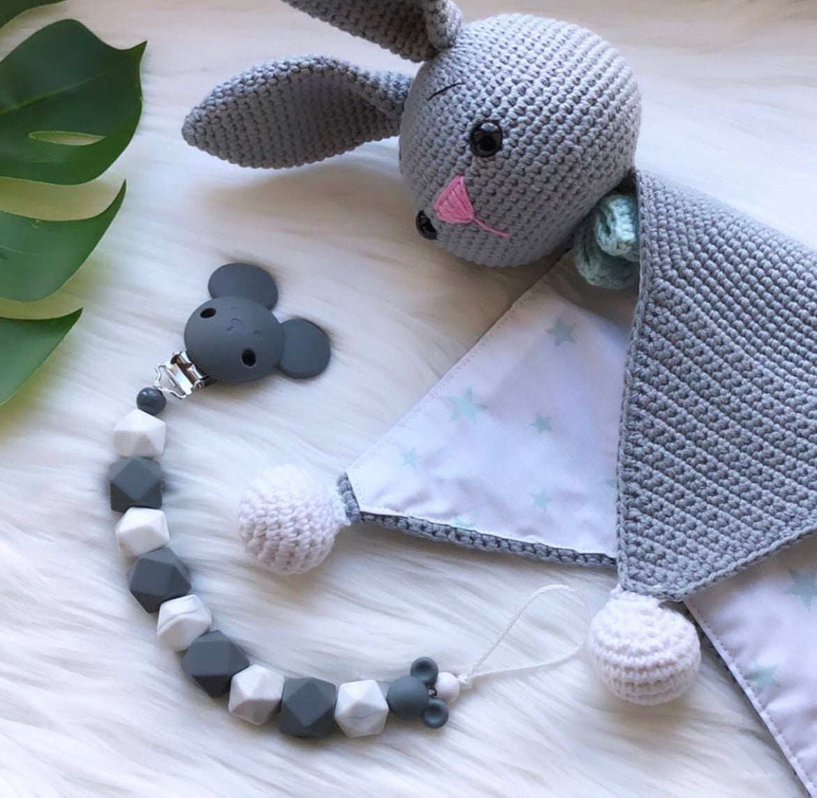 Schnullerkette Marble Gray Maus