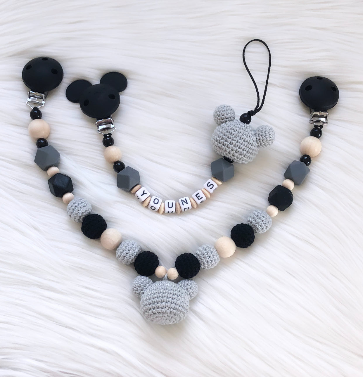 Handgemachtes Schnullerketten und Kinderwagenketten Set