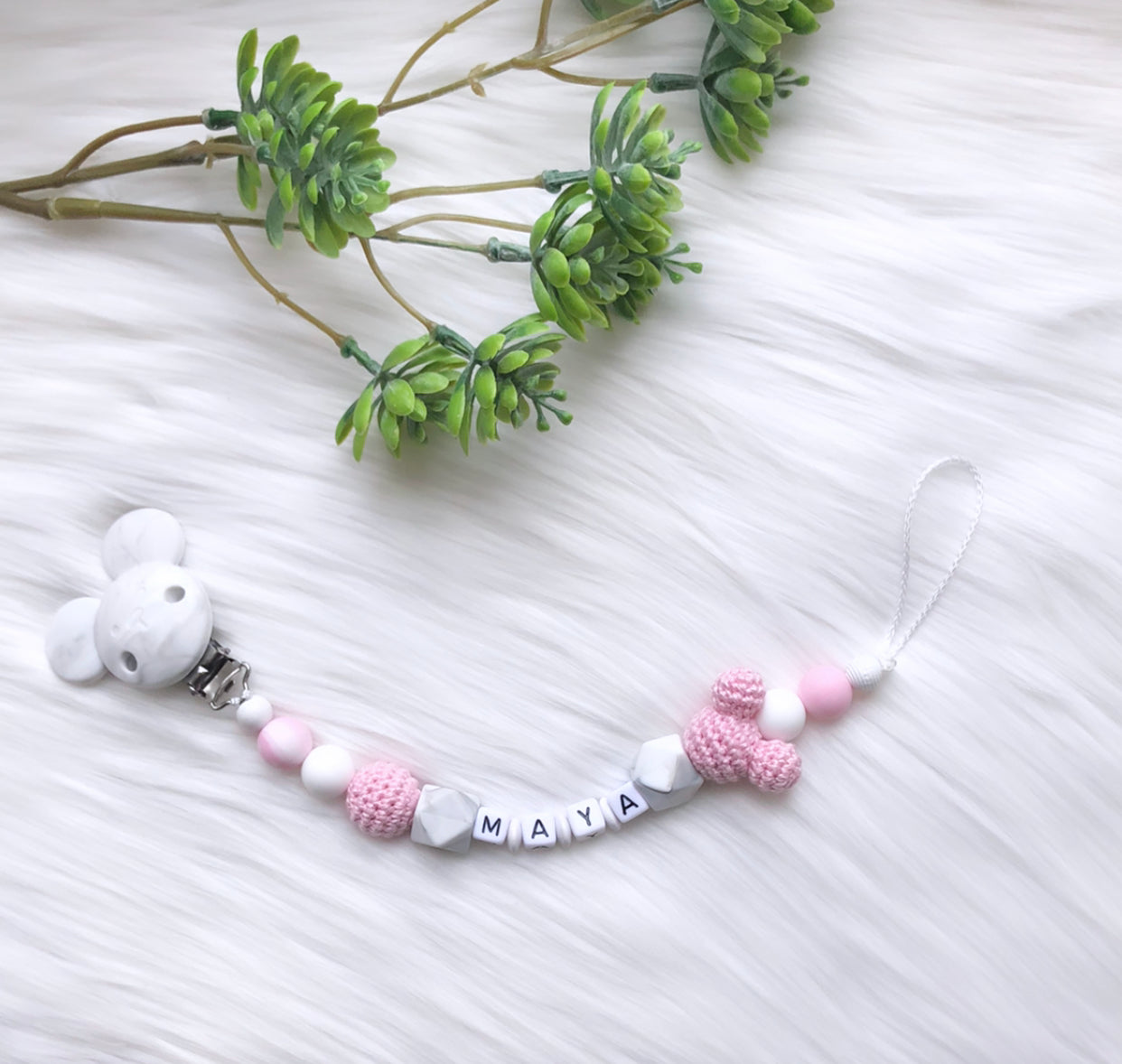 Schnullerkette Rosa Maus
Nuggikette