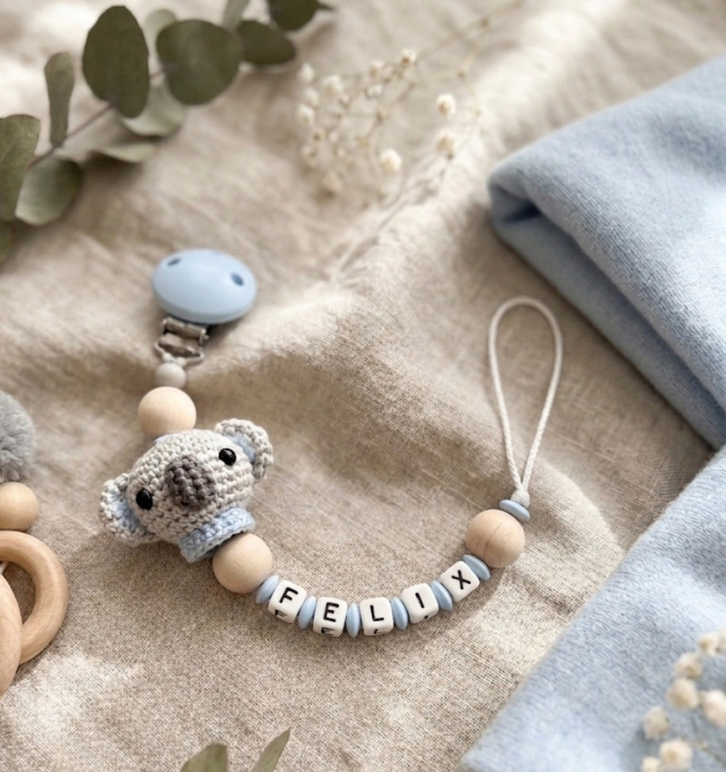Handgemachte Baby Schnullerkette Koala 