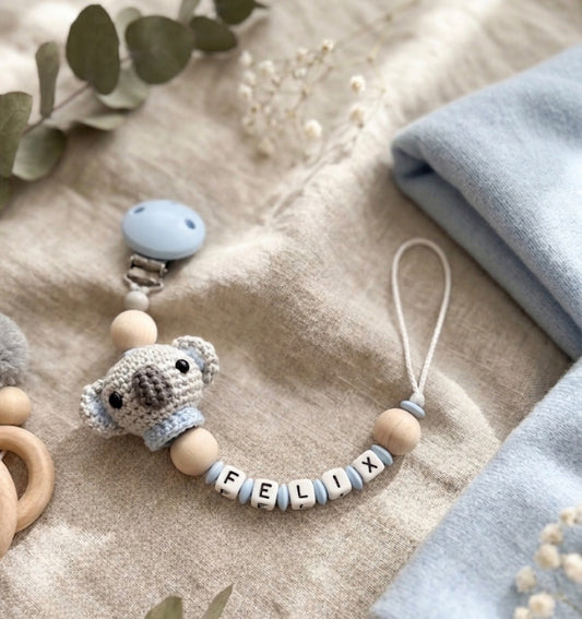 Handgemachte Baby Schnullerkette Koala 