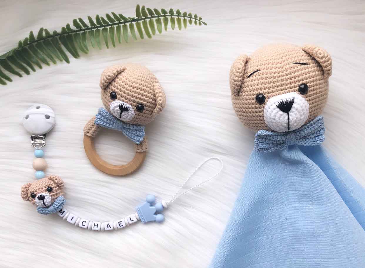 Baby Schnuffeltuch Sweet Bär - Schnullerketten-Yasi