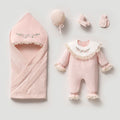 Baby Newborn Samt/Spitzendetail 5 Teilig mit Stickerei - Creme
Neugeborenen Set 