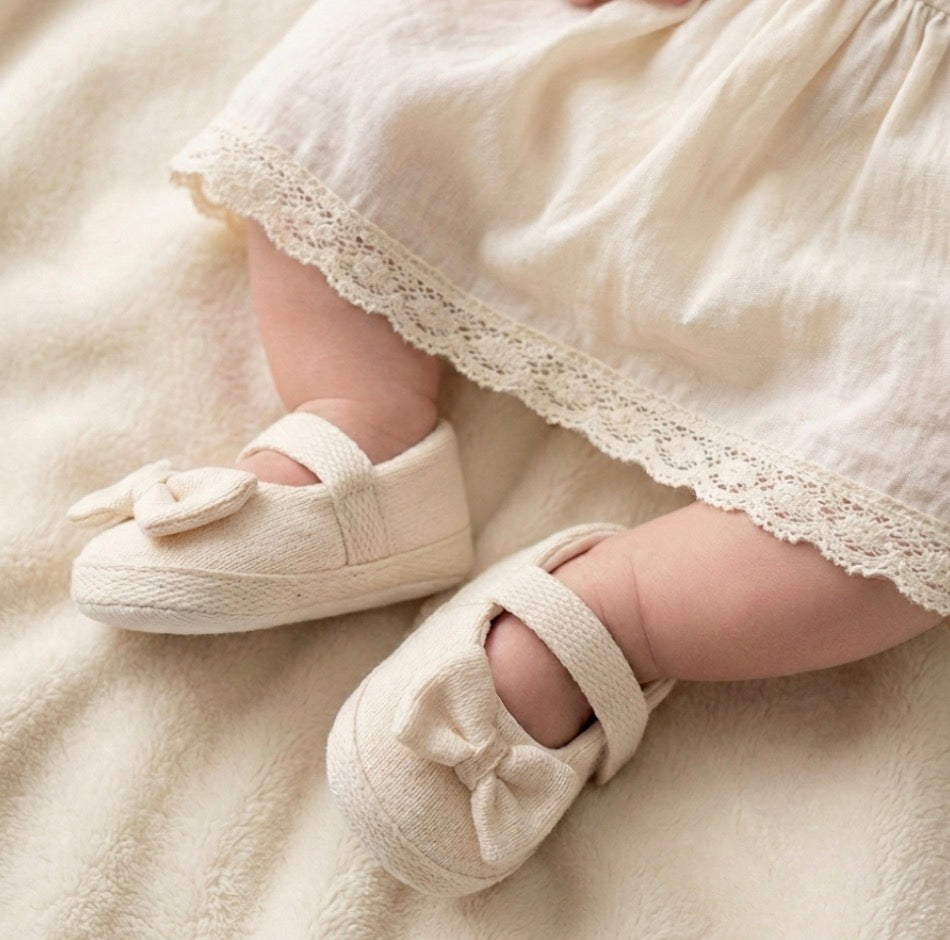 Baby-Ballerinas mit Schleife – Creme - Ecru