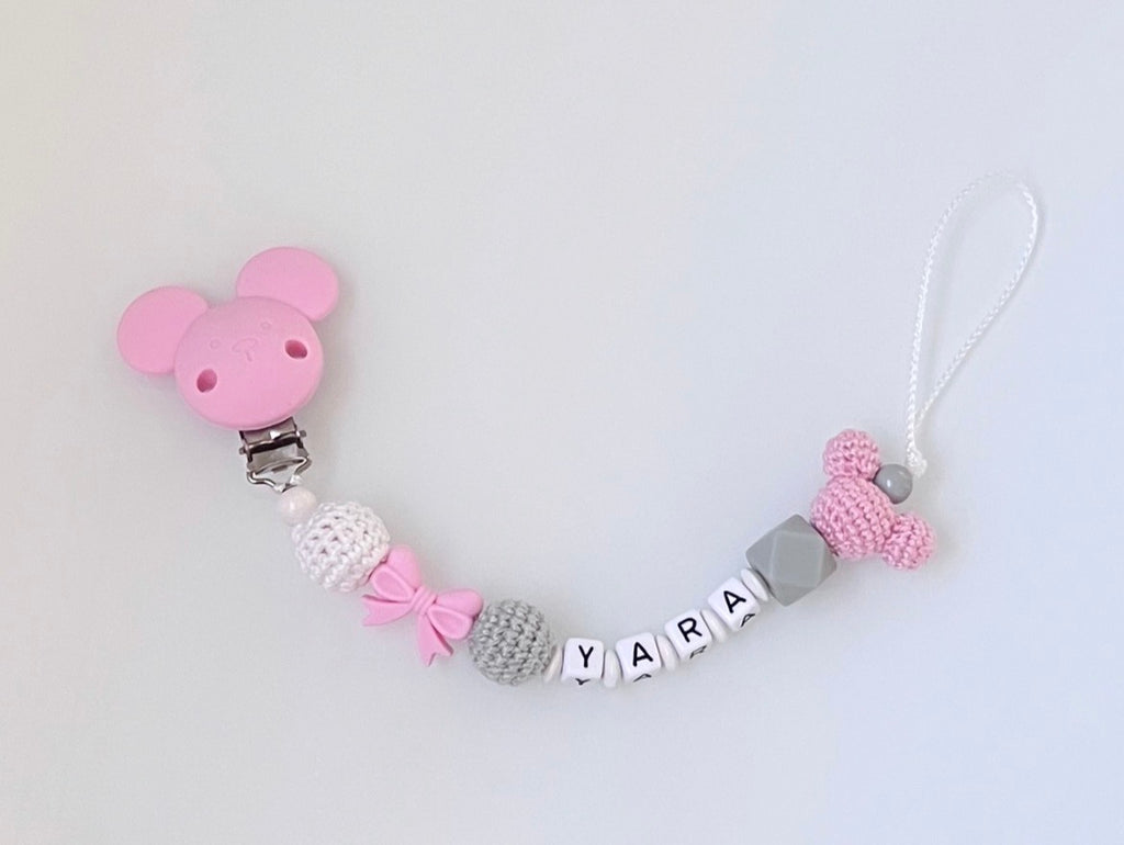 Schnullerkette mit Name Yara Rosa