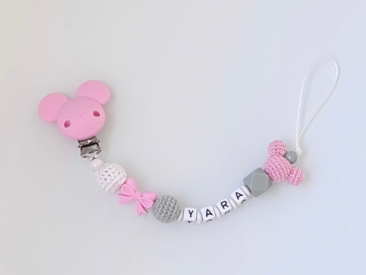 Schnullerkette mit Name Yara Rosa