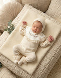 Baby Newborn Samt/Spitzendetail 5 Teilig mit Stickerei - Creme