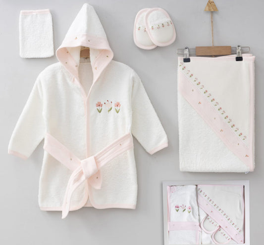 Badeset Baby Teddy - 4 Teilig - Ecru/Candy Blumen ***Lieferung in 2-3 Wochen***