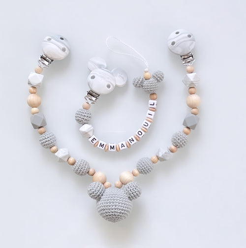 Baby Schnullerkette Kinderwagenkette Maus
Häkelperle Holz Personalisiert Set