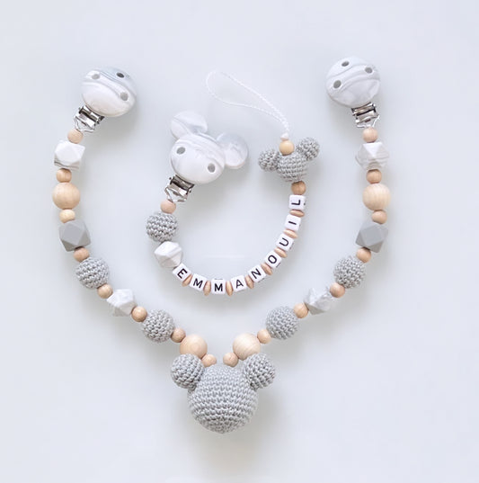 Baby Schnullerkette Kinderwagenkette Maus
Häkelperle Holz Personalisiert Set