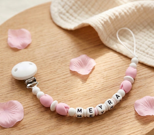 Handgemachte Baby-Schnullerkette Mit Tulpen in Rosa
