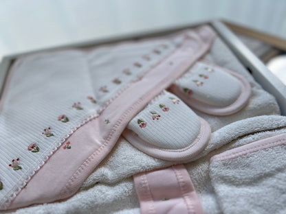 Baby Badeset Blumen - 4 Teilig - Ecru/Candy Blumen