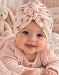 Baby Turban  - Rosa mit Blumenmuster