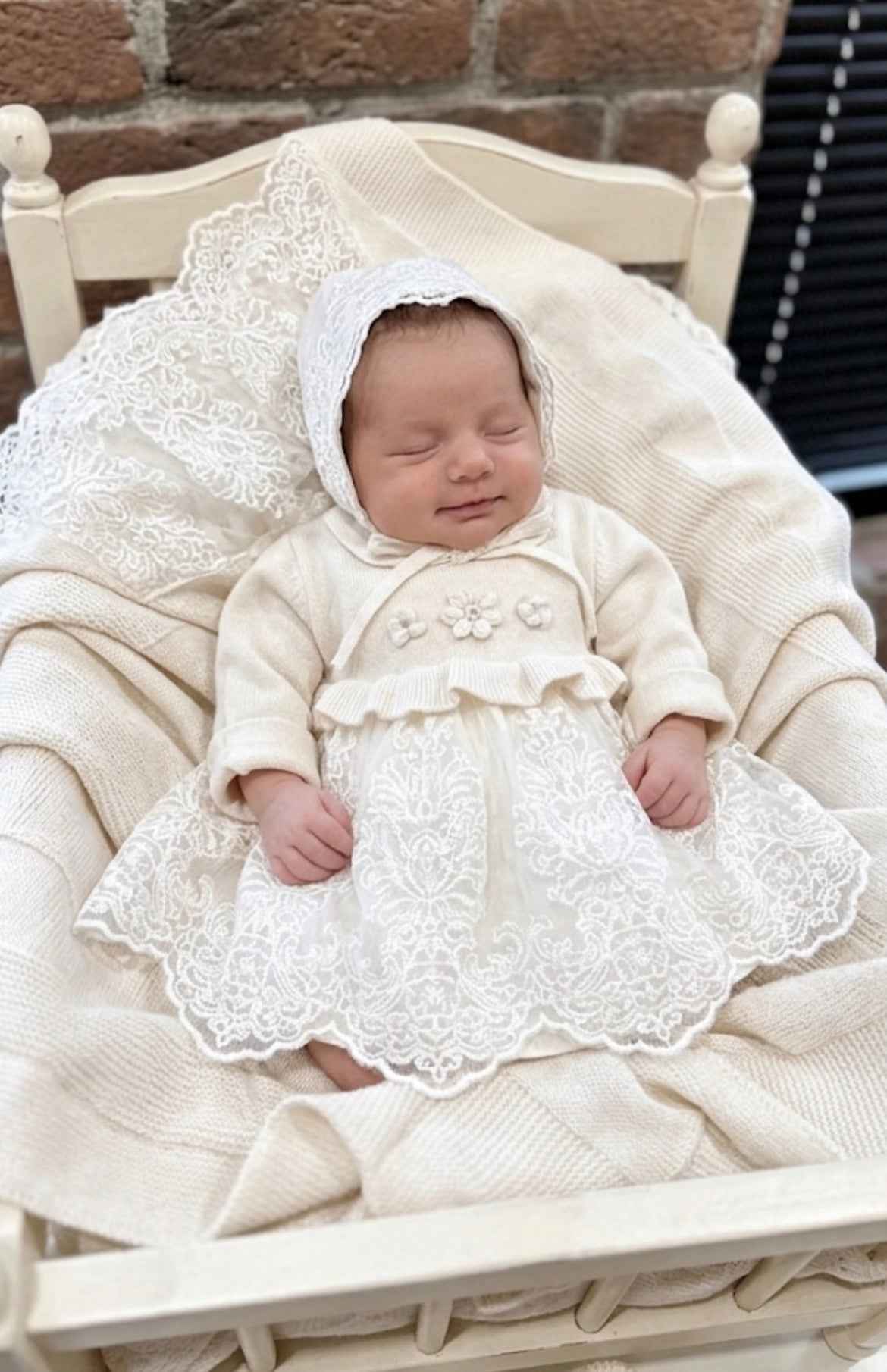 Baby Newborn 5 Teilig Strickset - Spitzendetail - Kleid - Creme (Kopie)