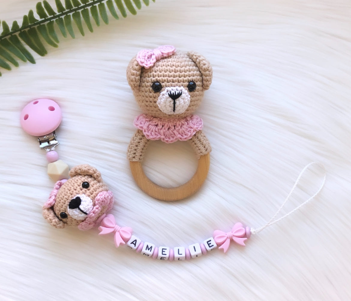 Schnullerkette Rassel Teddy Bär