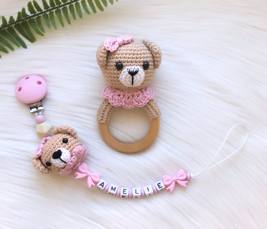 Schnullerkette Rassel Teddy Bär