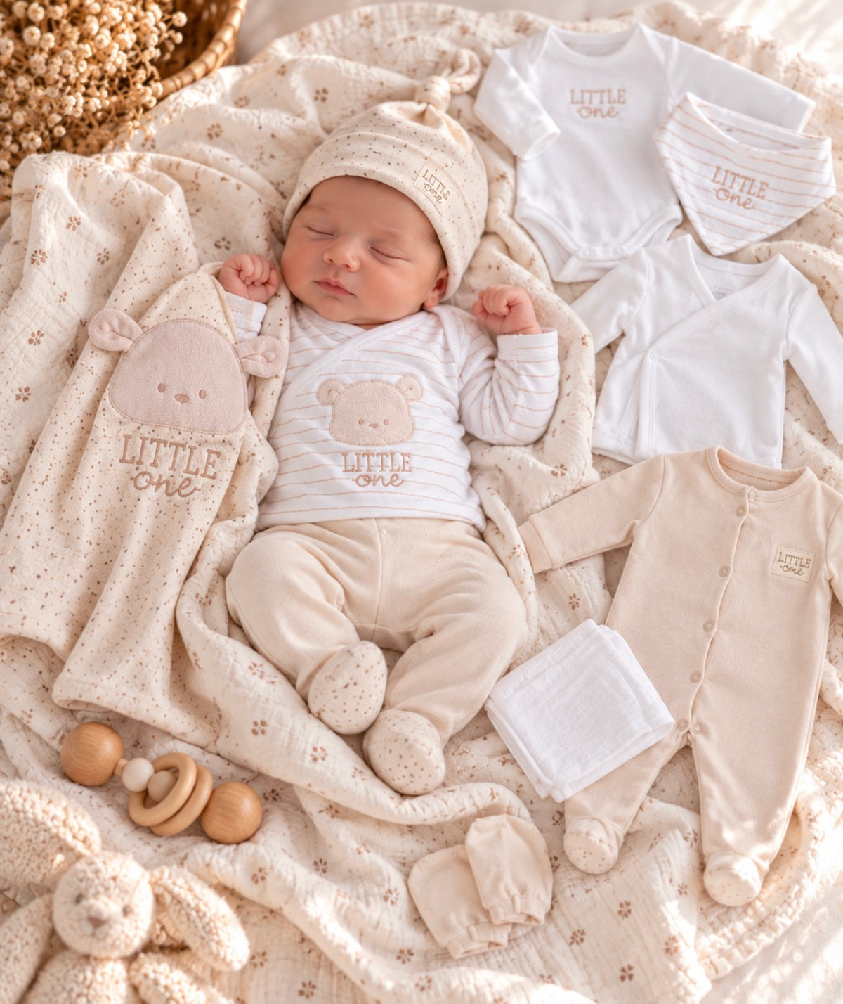 Baby Newborn Set Teddy / 10 Teilig - in Beige