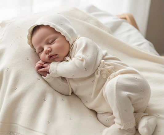 Baby Newborn 5 Teilig Strickset - Wickeloverall - Creme