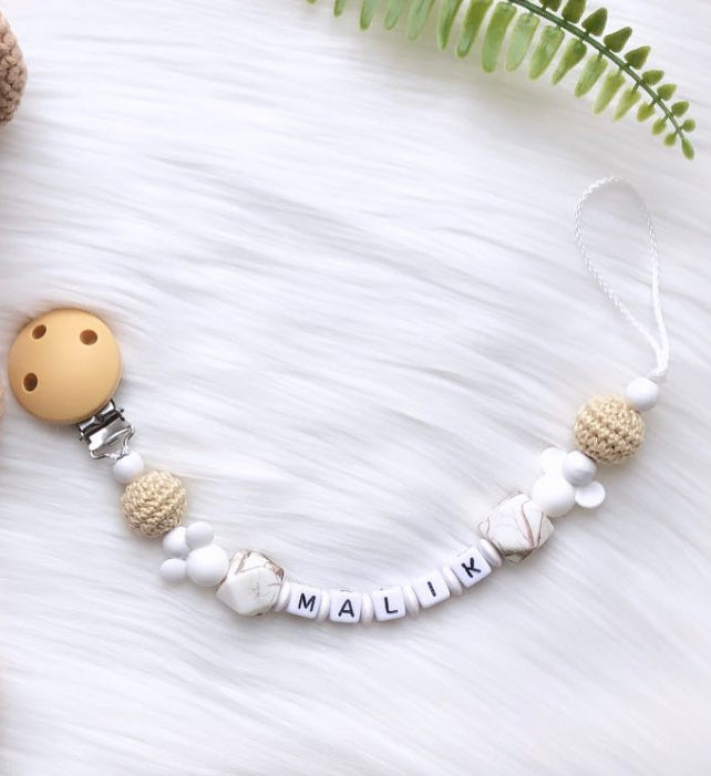 Schnullerkette mit Name - Handgefertigte Schnullerkette Eymen