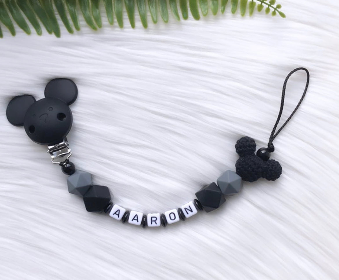 Schnullerkette Maus Black
