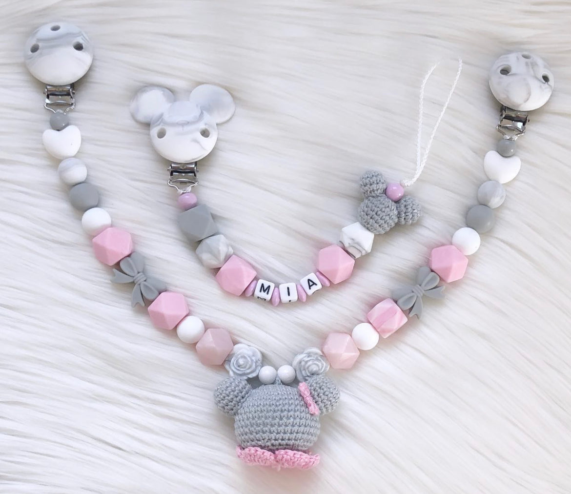 Wagenkette Rosa Maus mit Häkel-Maus-Anhänger