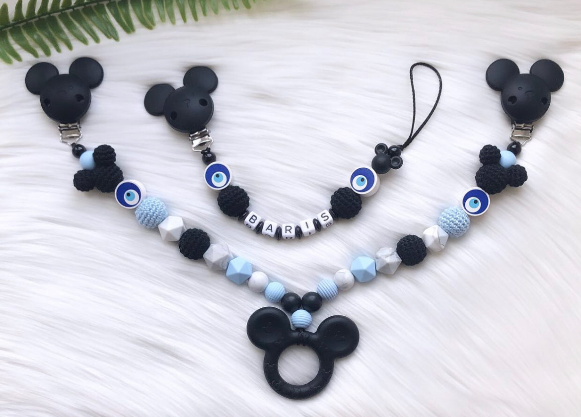 Schnullerkette und Kinderwagenkette
Set personalisiert handmade nazar 
