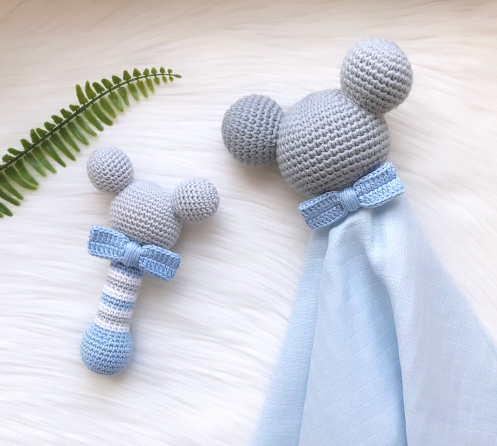 Baby Musselin Schnuffeltuch Blaue Maus – Weich und Handgefertigt