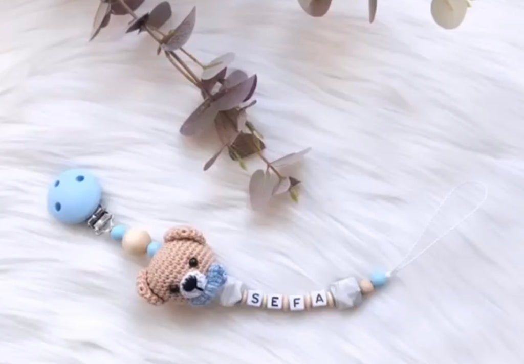Schnullerkette mit Name – Sweet Bear Marmor