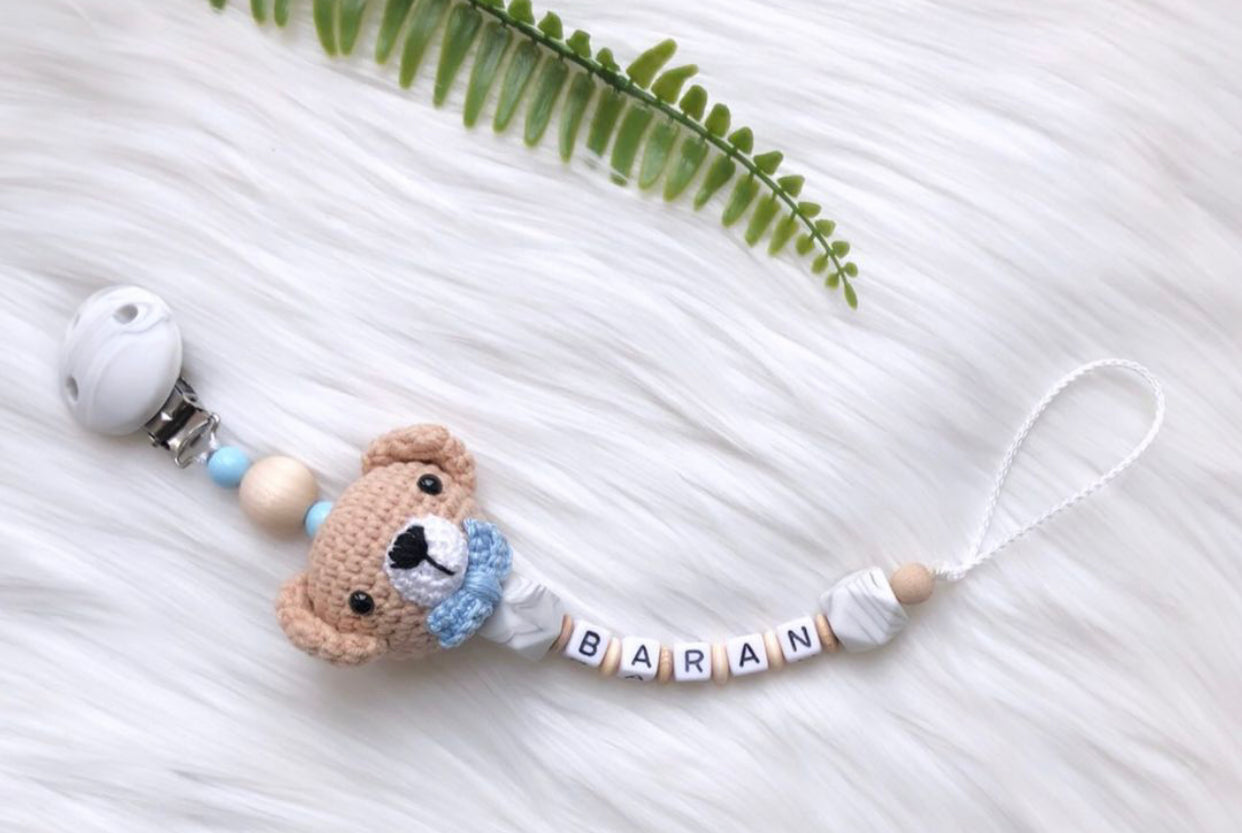 Schnullerkette mit Name – Sweet Bear Marmor