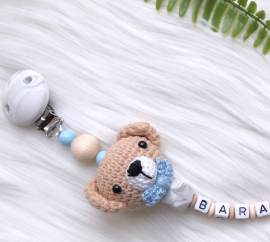 Schnullerkette mit Name – Sweet Bear Marmor