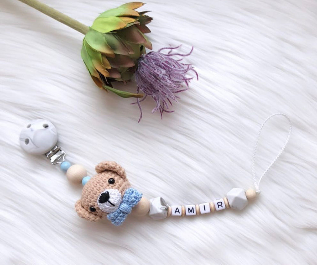 Schnullerkette mit Name – Sweet Bear Marmor