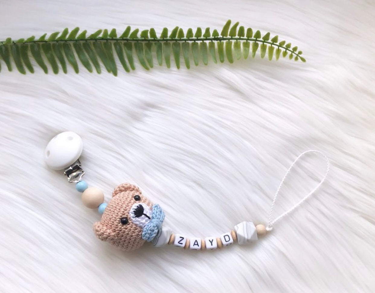 Schnullerkette mit Name – Sweet Bear Marmor