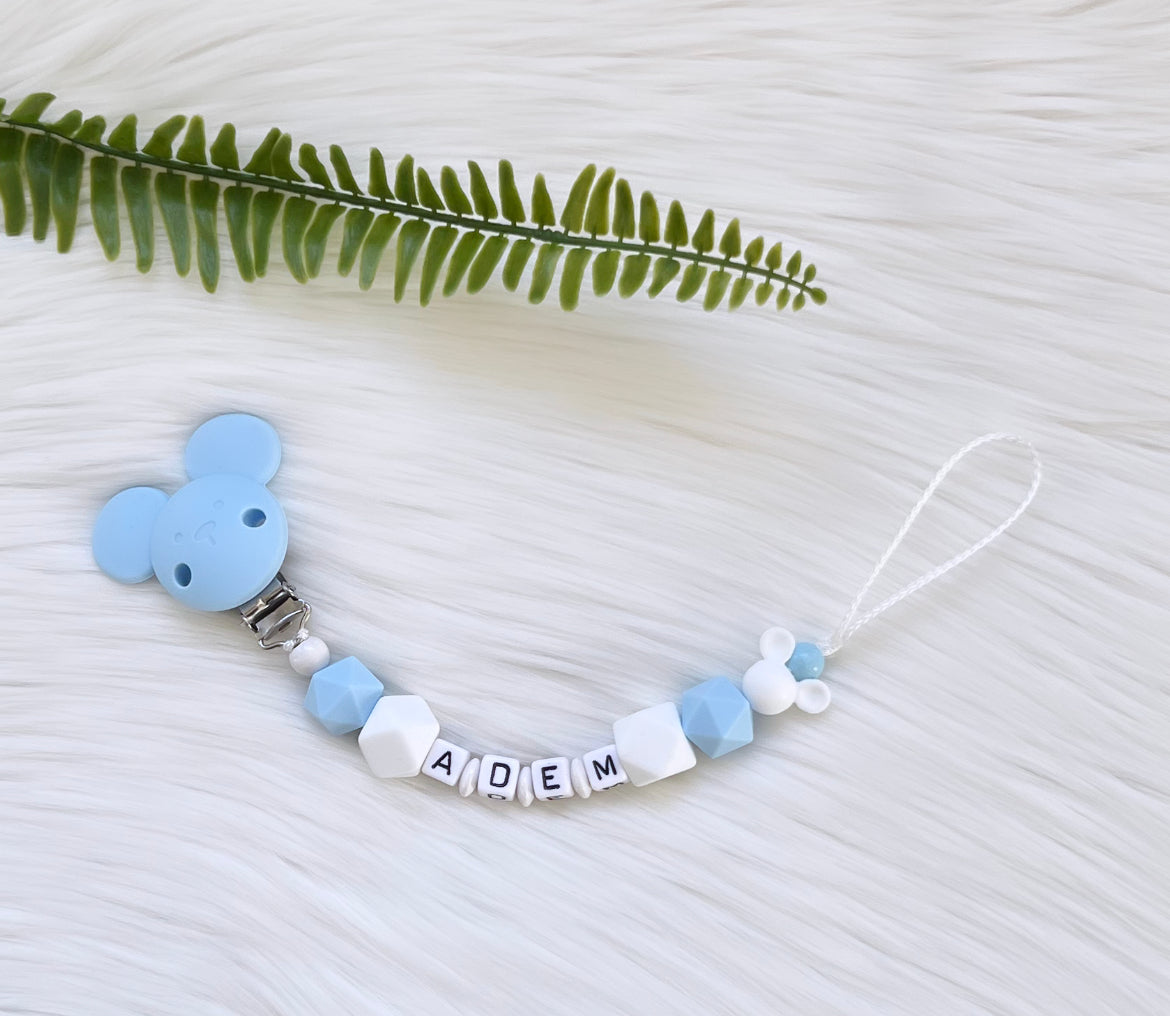 Schnullerkette Blau Maus
